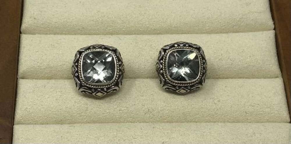 Effy 925 Sterling Silver 18K Gold Prasiolite Green Amethyst Earrings